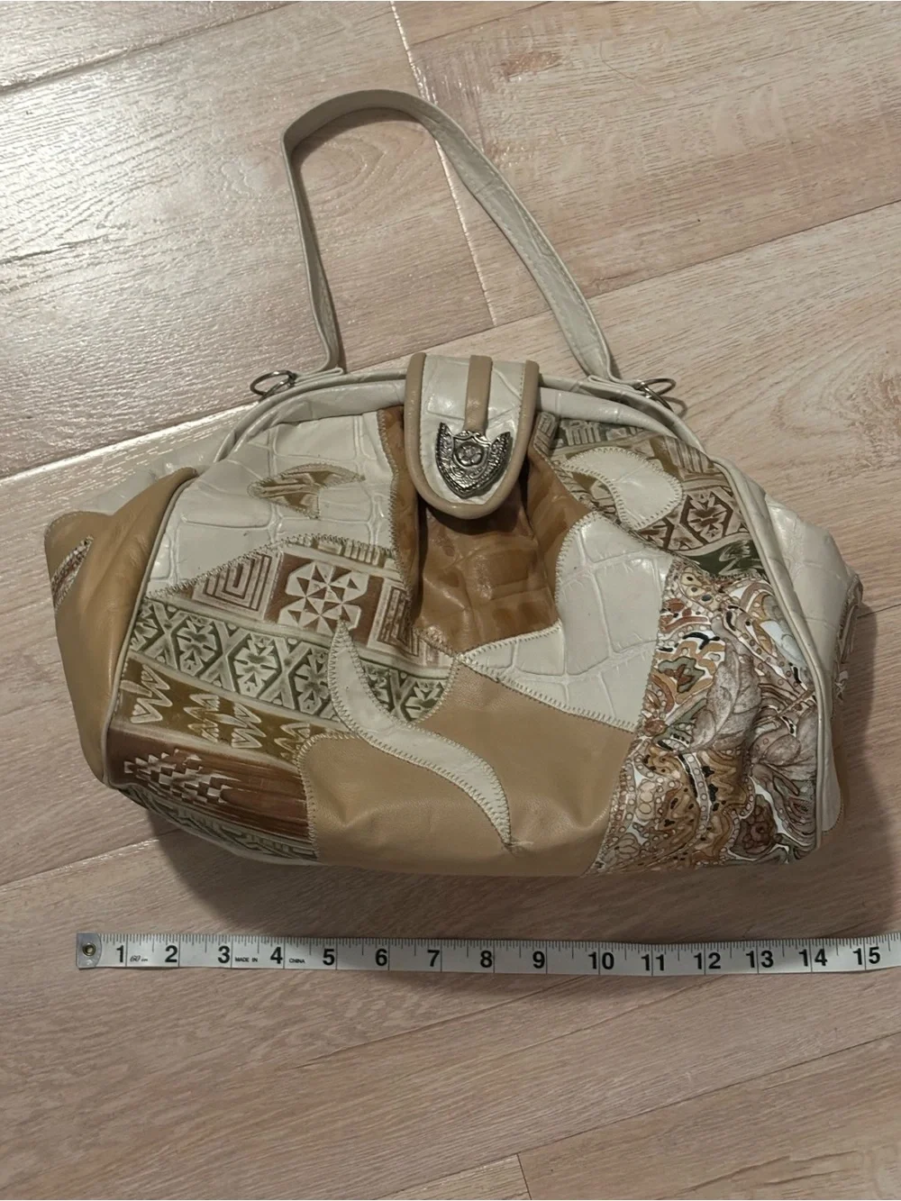 Patchwork Beige and Tan Women's Shoulder Bag